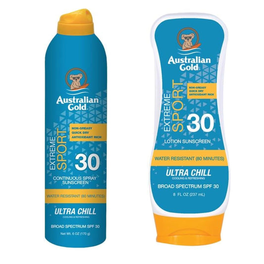 Australian Gold Extreme Sport Sunscreen Lotion SPF 30 & Extreme Sport Continuous Spray Sunscreen SPF 30, Sport Bundle-FemmiqueWomen