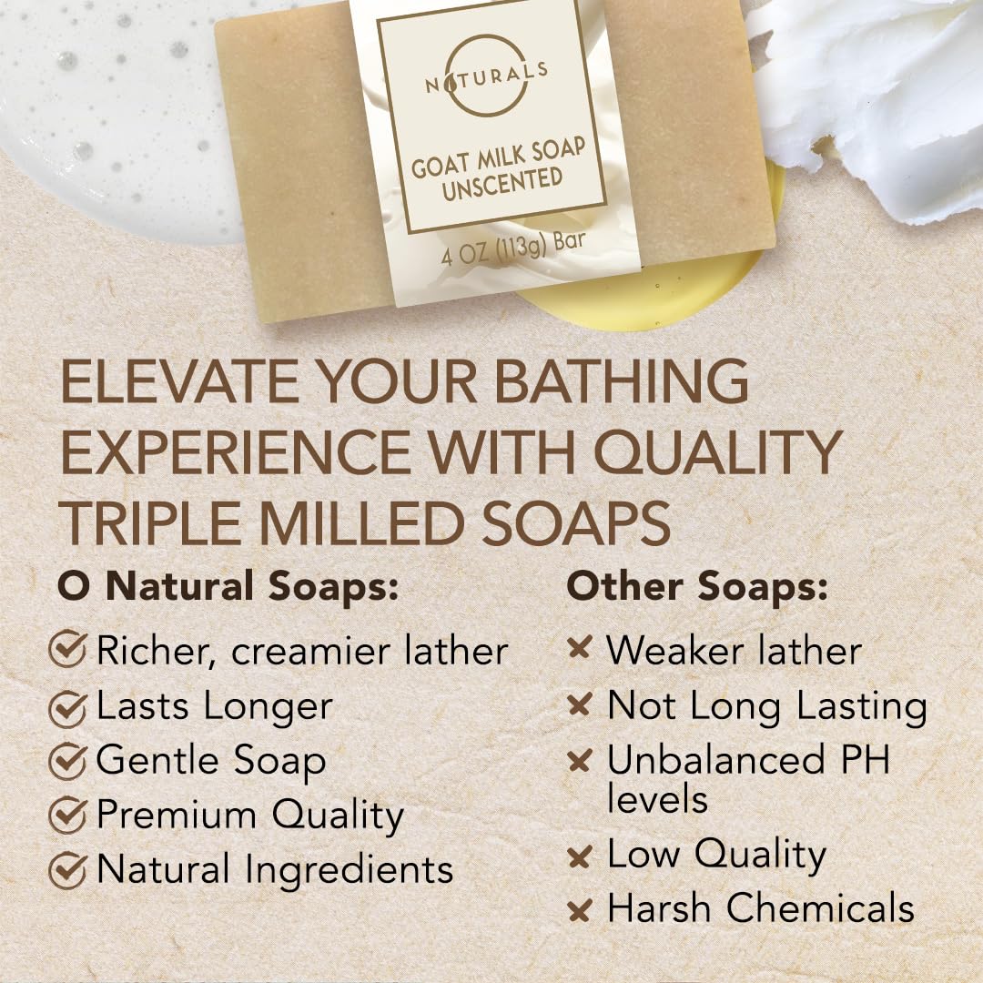 O Naturals 3-Pcs Goat Milk Soap with Soap Saver Bag - Unscented, Triple-Milled, Nourishing, for Sensitive Skin-FemmiqueWomen