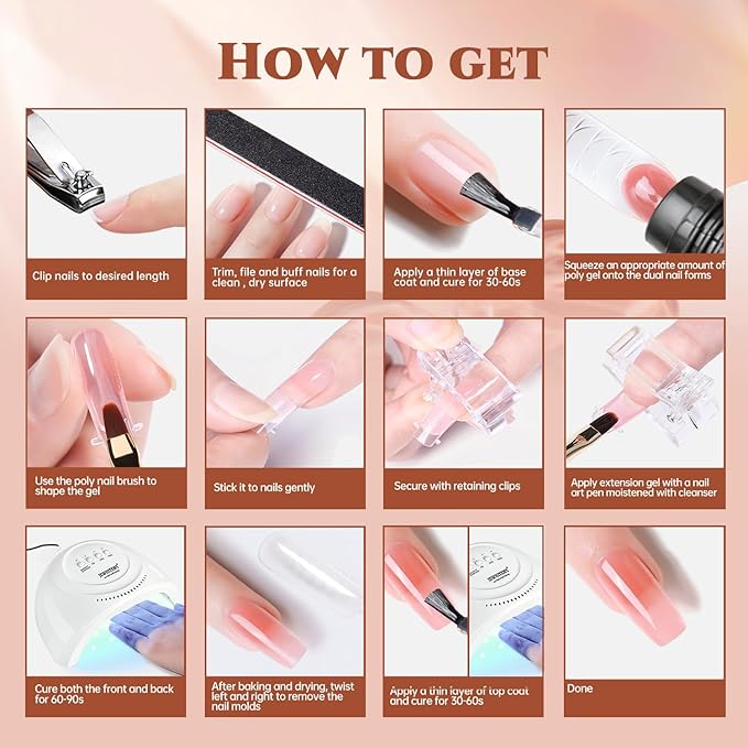 JEWHITENY 14 pcs Poly Gel Nail Extension Kit With Drill Machine U V Nail Light ALL In One Polygel Starter Kit-FemmiqueWomen