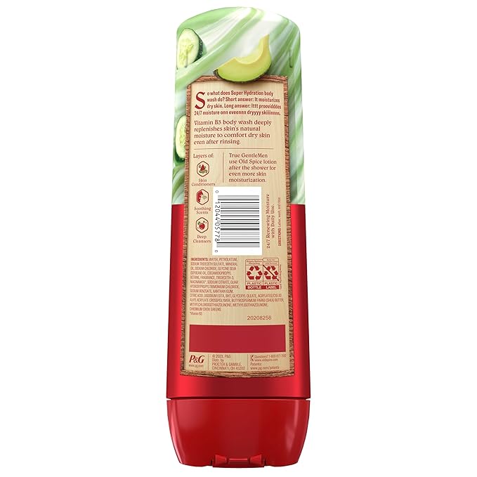 Old Spice Super Hydration Body Wash GentleMan’s Blend, Cucumber + Avocado Oil Scent for Deep Cleaning and 24/7 Renewing Moisture, 20 oz-FemmiqueWomen