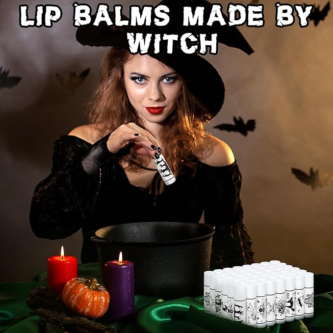 30 Pack Halloween Party Favors Bulk Skull Lip Balms Gifts Vintage Spooky Halloween Party Gifts Goodies Stuffers Small Thank You Gifts for Women Men Staff Coworkers Adults-FemmiqueWomen