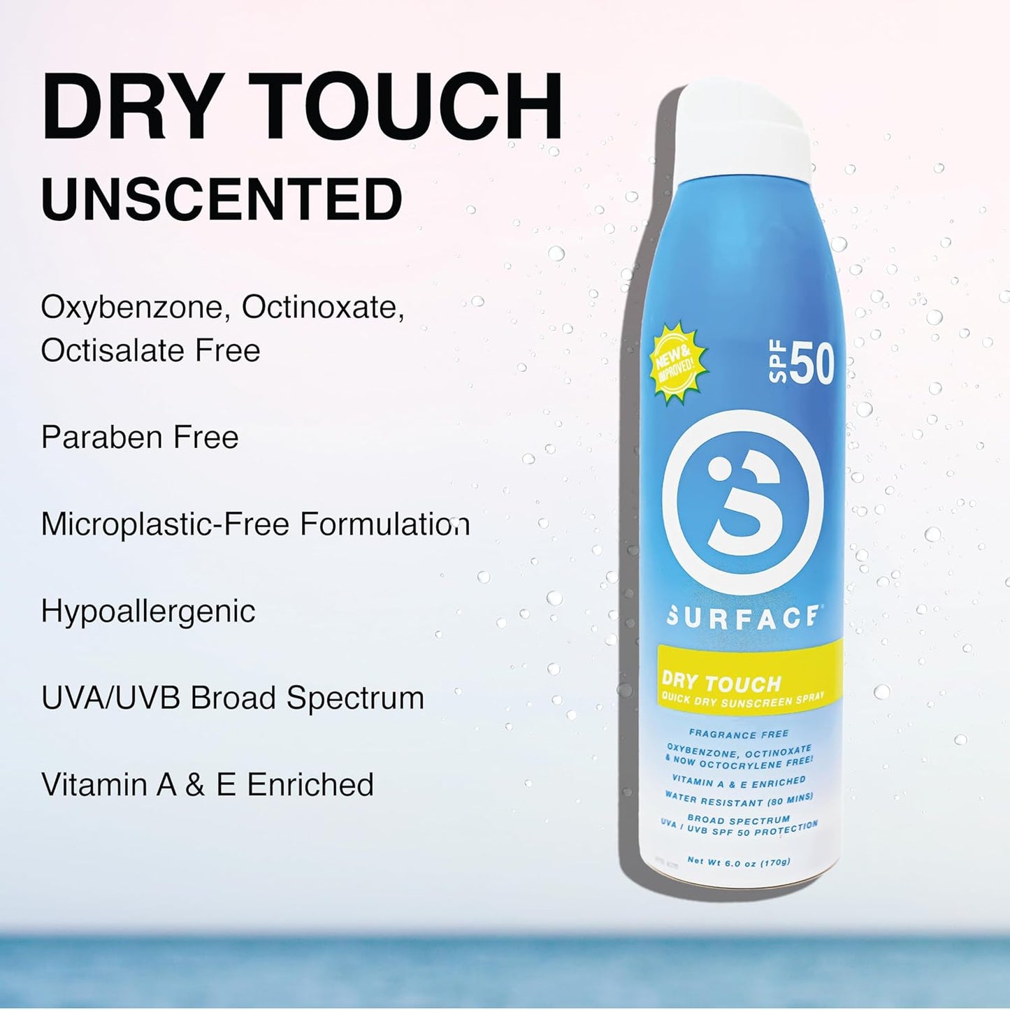 Surface Sunscreen Spray SPF 50 for Body, Natural Formula, Lightweight and Reef Friendly, Broad Spectrum UVA UVB Protection, Water Resistant Sun Care for Outdoor Use, Fragrance Free, 6oz-FemmiqueWomen