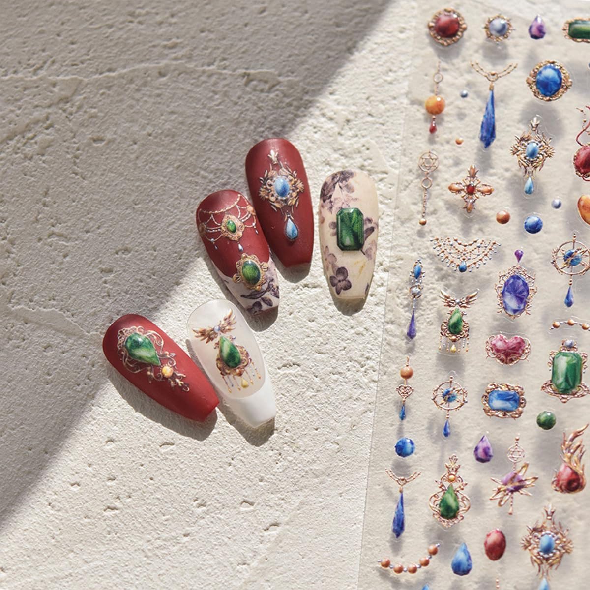 Jewels Nail Stickers for Nail Art 3D Necklace Pendant Jewels Gems Shaped Nail Decals Luxury Stickers for Nails Designs Self Adhesive Nail Art Supplies & Decorations for Women 1 Sheet-FemmiqueWomen