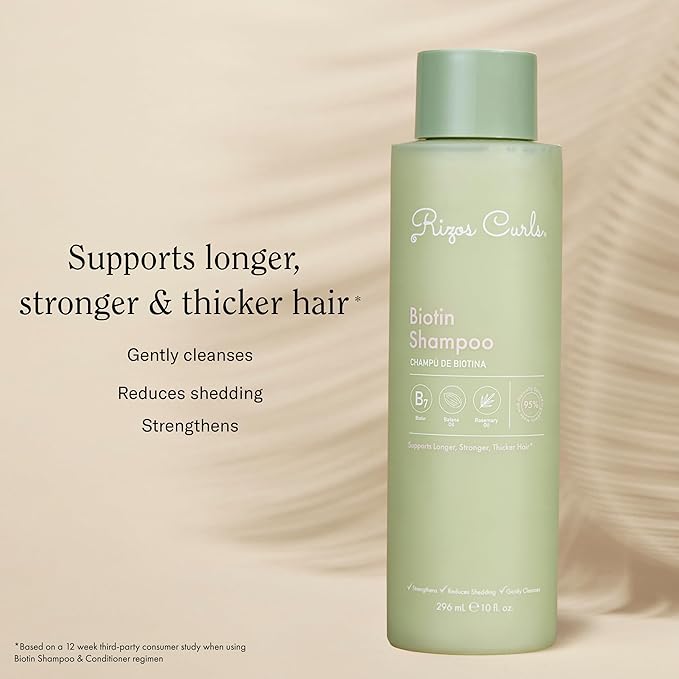 Rizos Curls Biotin Shampoo, Gently Cleanse & Nourish, Rosemary Oil & Oat Protein for Longer and Stronger Hair, Hair is Fuller, Softer & Shinier, 2.5 oz-FemmiqueWomen