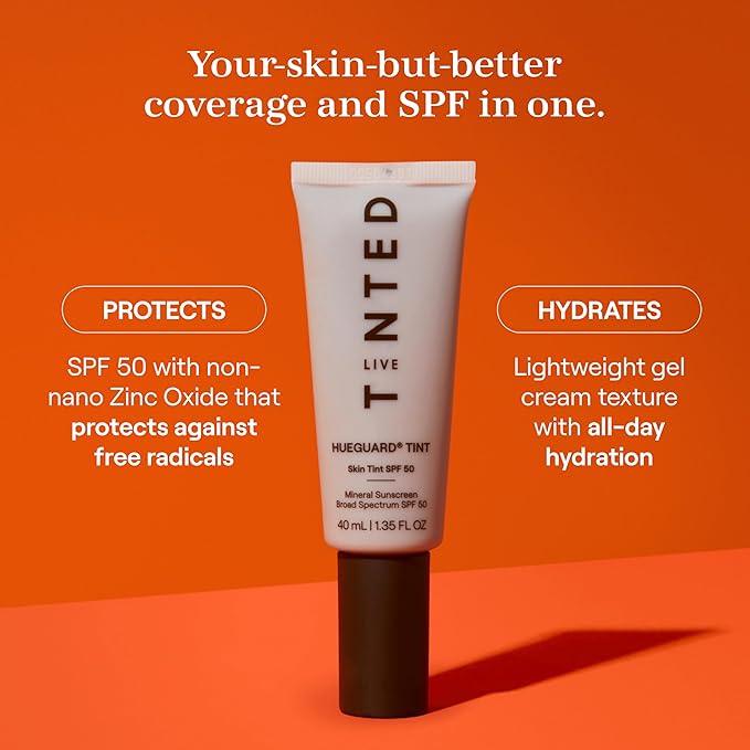 Live Tinted Hueguard Skin Tint SPF 50 - Tinted Mineral Sunscreen with Light-Medium Buildable Coverage With a Hydrating and Radiant Finish - Water and Sweat Resistant, 1.35 fl oz - Shade 05-FemmiqueWomen
