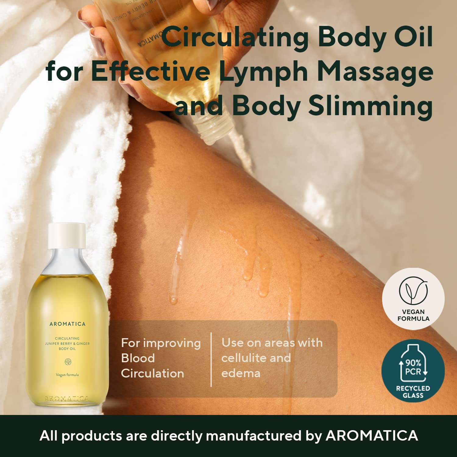AROMATICA Circulating Body Oil Juniper Berry & Ginger -3.38 fl. oz. - Aromatherapy Massage Oil - Vegan Essential and Non Toxic Oil - After Shower Body Oil for Women-FemmiqueWomen