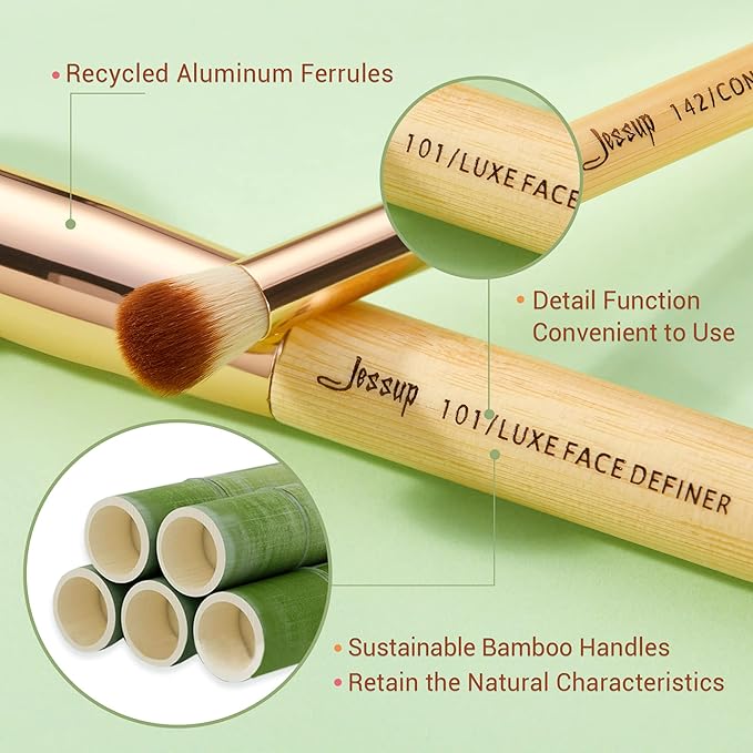 Jessup Professional Bamboo Makeup Brushes, Premium Synthetic Foundation Powder Concealer Blush Highlight Eye Blending Cosmetic Brush Set 25pcs T135-FemmiqueWomen