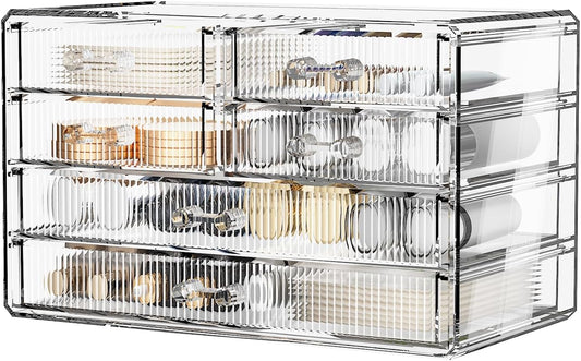 ZHIAI Stackable Storage Drawers, Acrylic Bathroom Counter Organizer Clear Makeup Organizers for Vanity, Kitchen Cabinets, Bathroom, Undersink, Home Organization and Storage (6 Drawers, Pattern F)-FemmiqueWomen