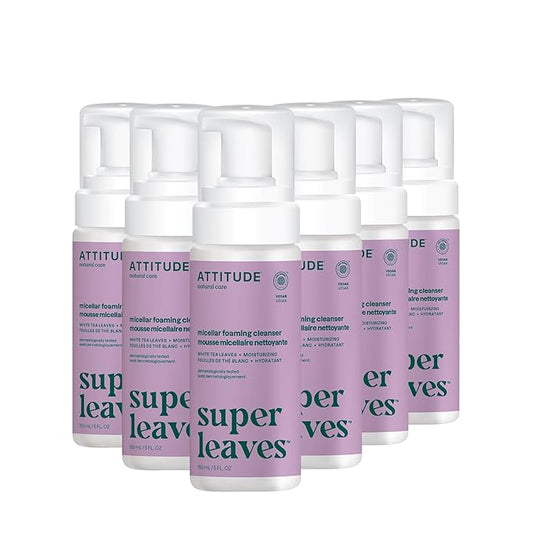 ATTITUDE Micellar Foaming Facial Cleanser, EWG Verified, Dermatologically Tested, Plant and Mineral-Based, Vegan, Coconut & Wildberries, 5 Fl Oz (Pack of 6)-FemmiqueWomen