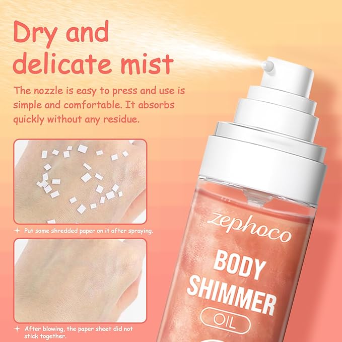 Broad Spectrum SPF 50 Sheer Body Sunscreen Setting Mist Sunscreen Body Glow Oil Spray for Face & Body with Gold Mica Sun-kissed Glow Skin Illuminator Hydrating Non-Greasy (A)-FemmiqueWomen