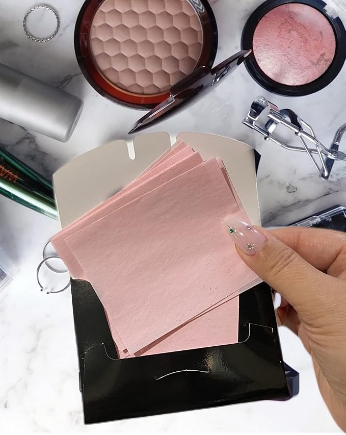 2 Pks ROSE INFUSED Natural Abaca Blotting Paper - 100 Oil Blotting Sheets - Makeup Friendly UNISEX All Skin Types Oily Skin Shine Blotter Photography Zoom Meetings Travel Gym School - MADE IN TAIWAN-FemmiqueWomen