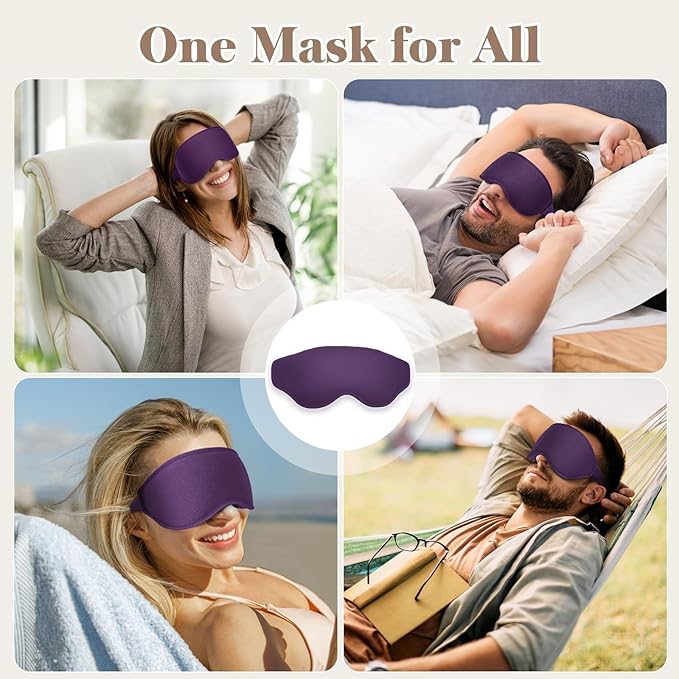 3D Cooling Eye Mask Sleep Mask for Men & Women, 100% Pressure-Free & Light Block-Out Eye Mask for Sleep with Easy Adjustable Strap, Night Eye Cover for Travel, Purple-FemmiqueWomen