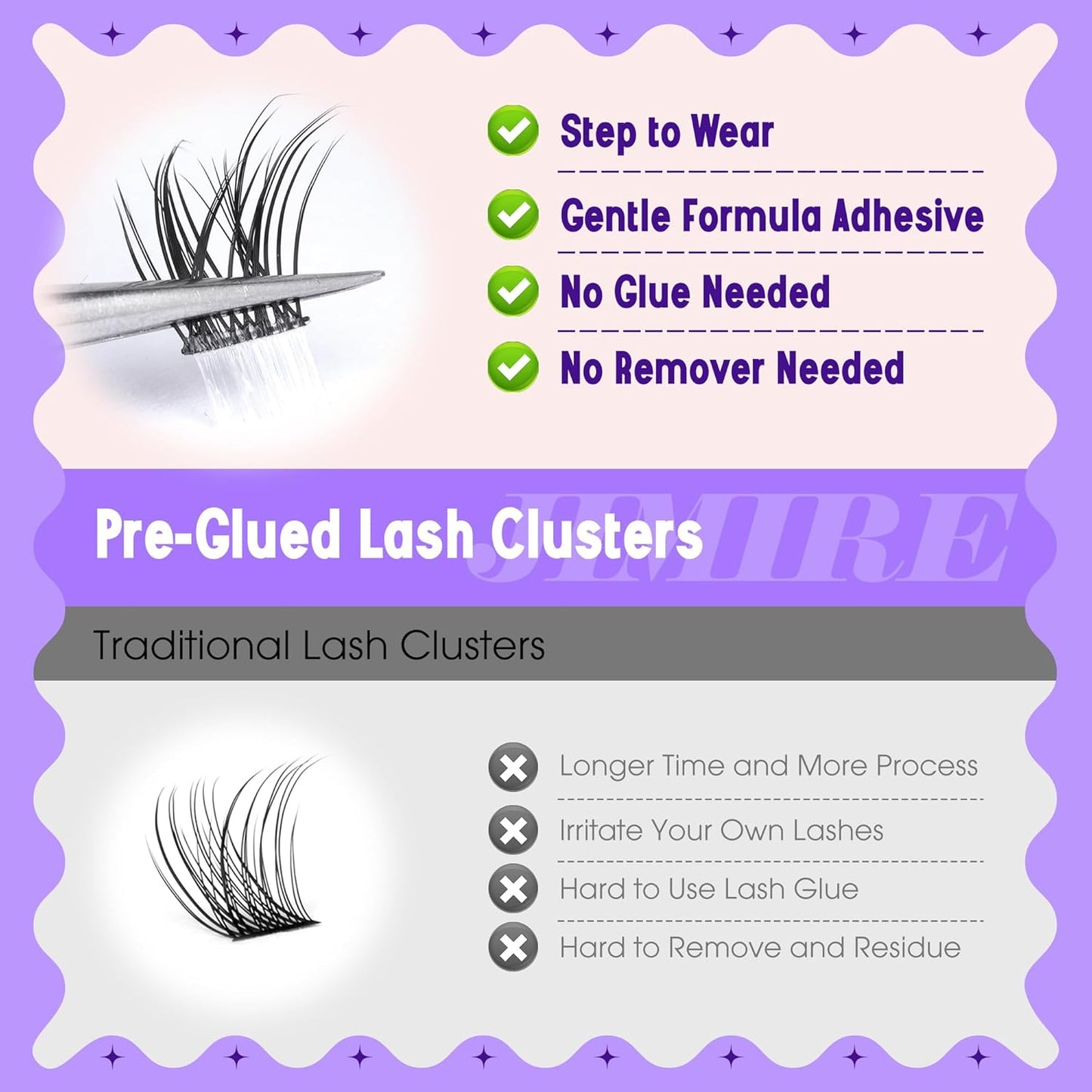 JIMIRE Self Adhesive Eyelashes Manga Lash Clusters Natural Look 11-13MM Wispy Pre Glued Lashes Clusters No Glue Needed Press on Lashes Reusable Invisible Band Fluffy Cluster Eyelash Extensions-FemmiqueWomen