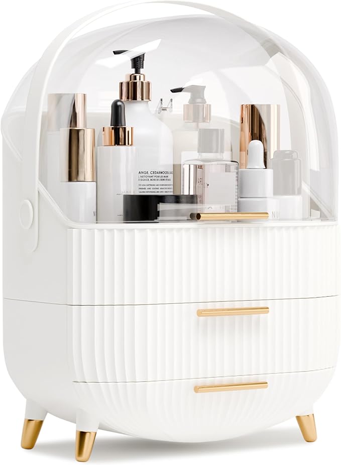 Makeup Organizers and Storage, Make up Organizer for Vanity Cosmetics Skincare Organizers With Lid and Drawers Display Cases for Countertop(White)-FemmiqueWomen