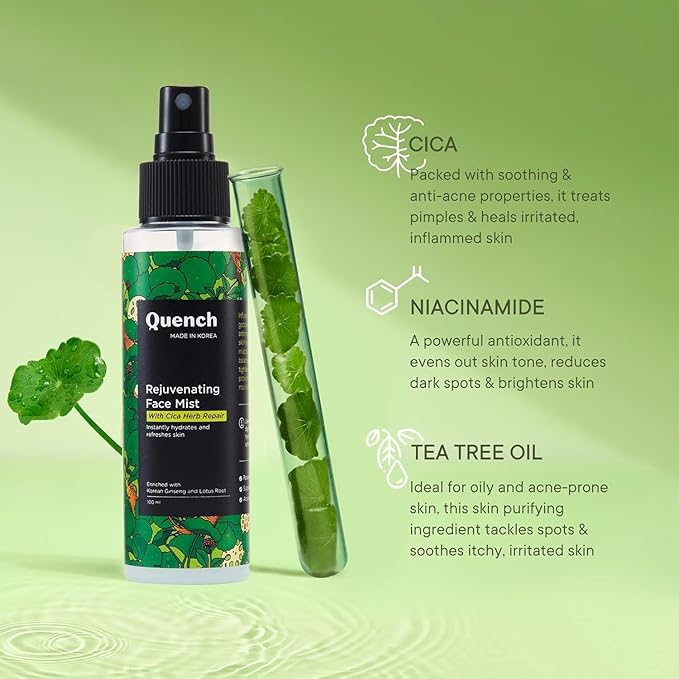 Quench CICA & 2% Niacinamide Face Mist Toner for Oil & Acne Control | Hydrates, Calms and Refreshes Skin | Gentle & Non-Irritating | Lightweight, Alcohol-Free and Non-Comedogenic (100ml)-FemmiqueWomen