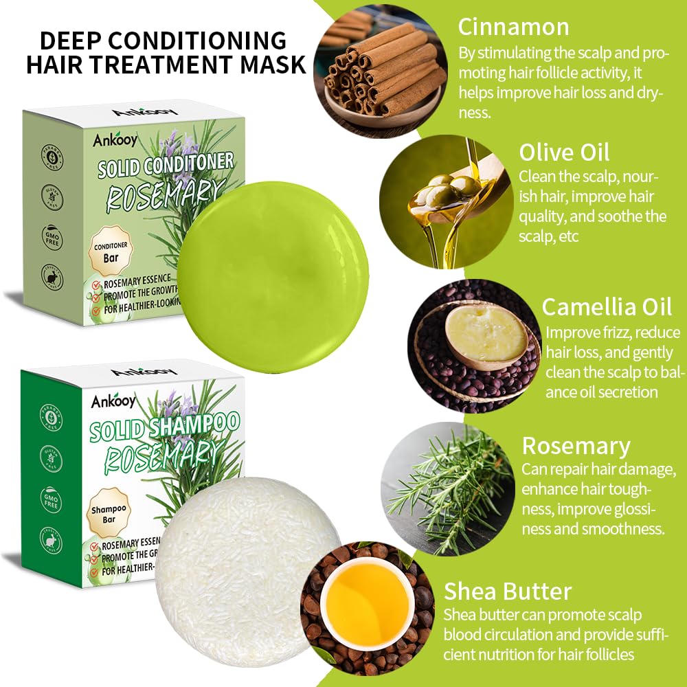 2 Pack Rosemary Oil Shampoo Bar and Conditioner Set–Natural Hair Bar Soap & for for Men and Women,Strengthens,Thickens,and Controls Oil with Organic Rosemary,Supports Scalp Health & Reduces Hair Loss.-FemmiqueWomen
