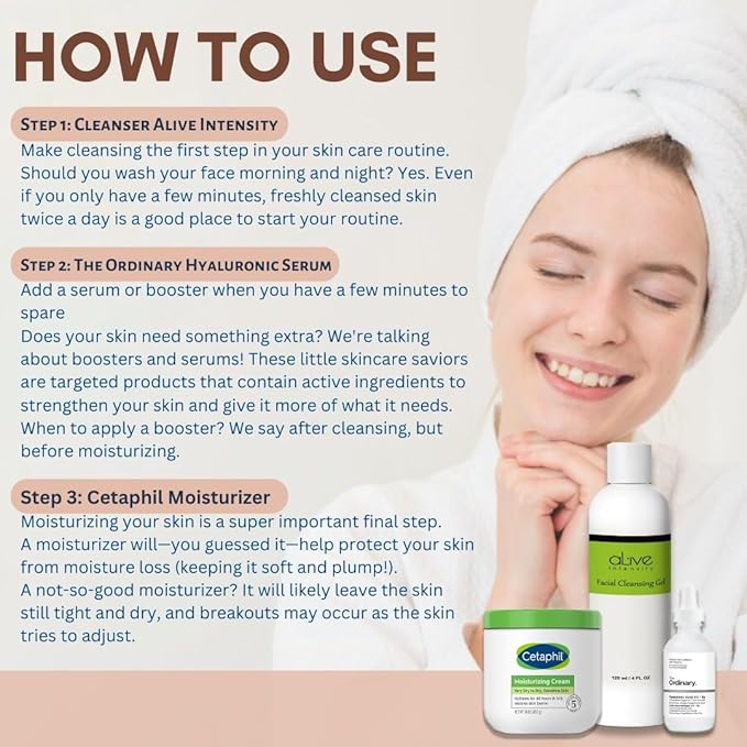 'Cetaphil' Hydrating Moisturizing Cream | The 'Ordinary' Hyaluronic Acid 1 oz. | Cleansing Gel 4 oz.-FemmiqueWomen