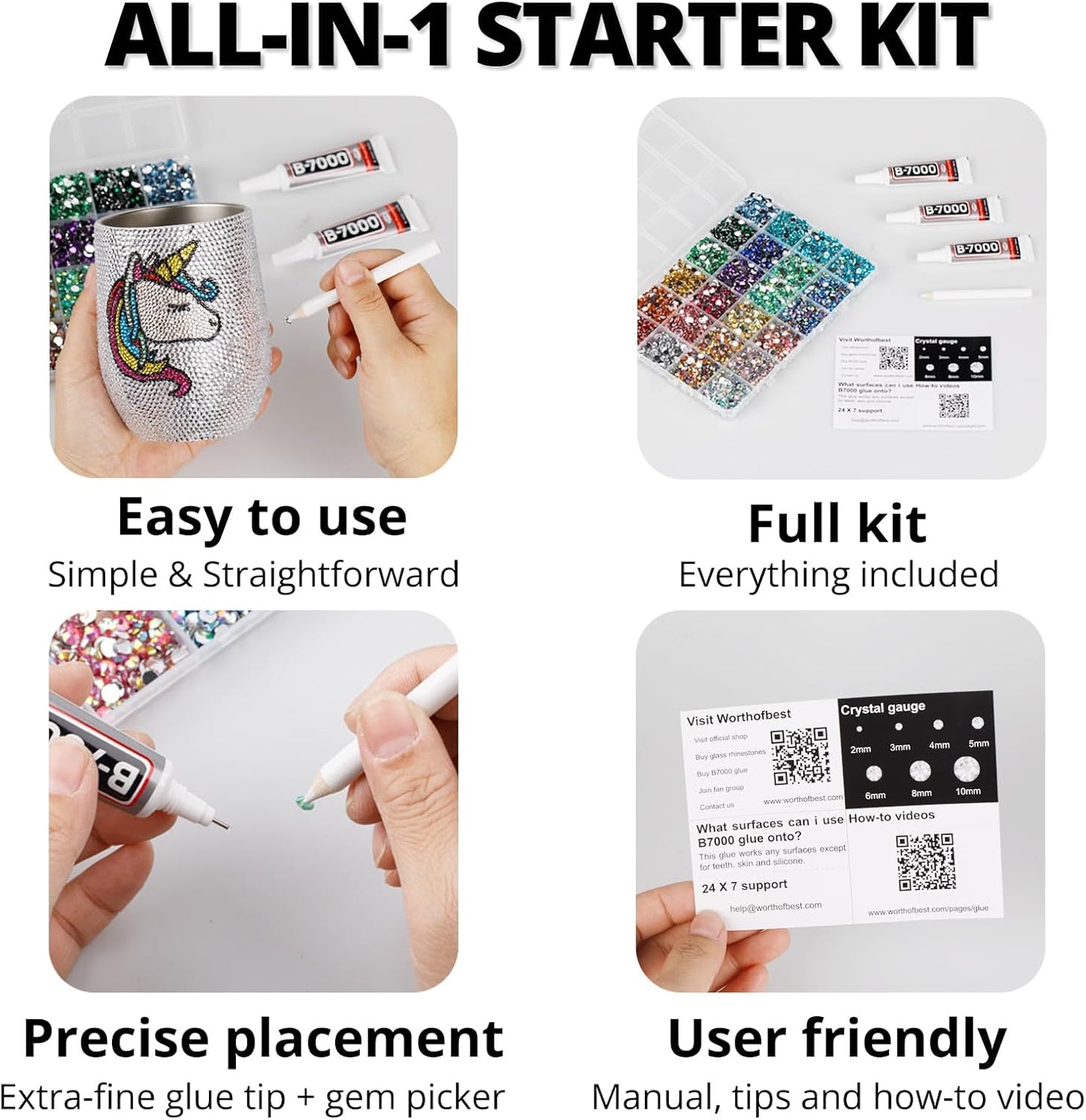 30000Pcs Resin Rhinestones for Crafting Bedazzling, Bulk Black Flatback Gems for Crafts Clothing Clothes Fabric Tumbler Sneakers, Bedazzle Flat Back Jewel Assorted Size SS6/10/16/20/30 with b7000 Glue-FemmiqueWomen