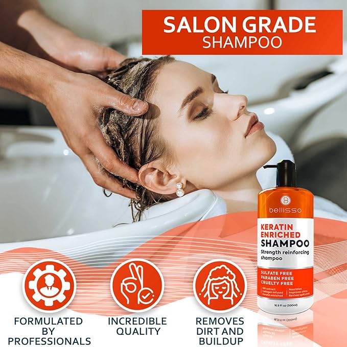 Keratin Enriched Shampoo - Sulfate and Paraben Free - Anti Frizz Treatment for Women and Men – Professional Salon Grade Repair Formula with Silk Protein for Dry, Frizzy Damaged and Color Treated Hair-FemmiqueWomen