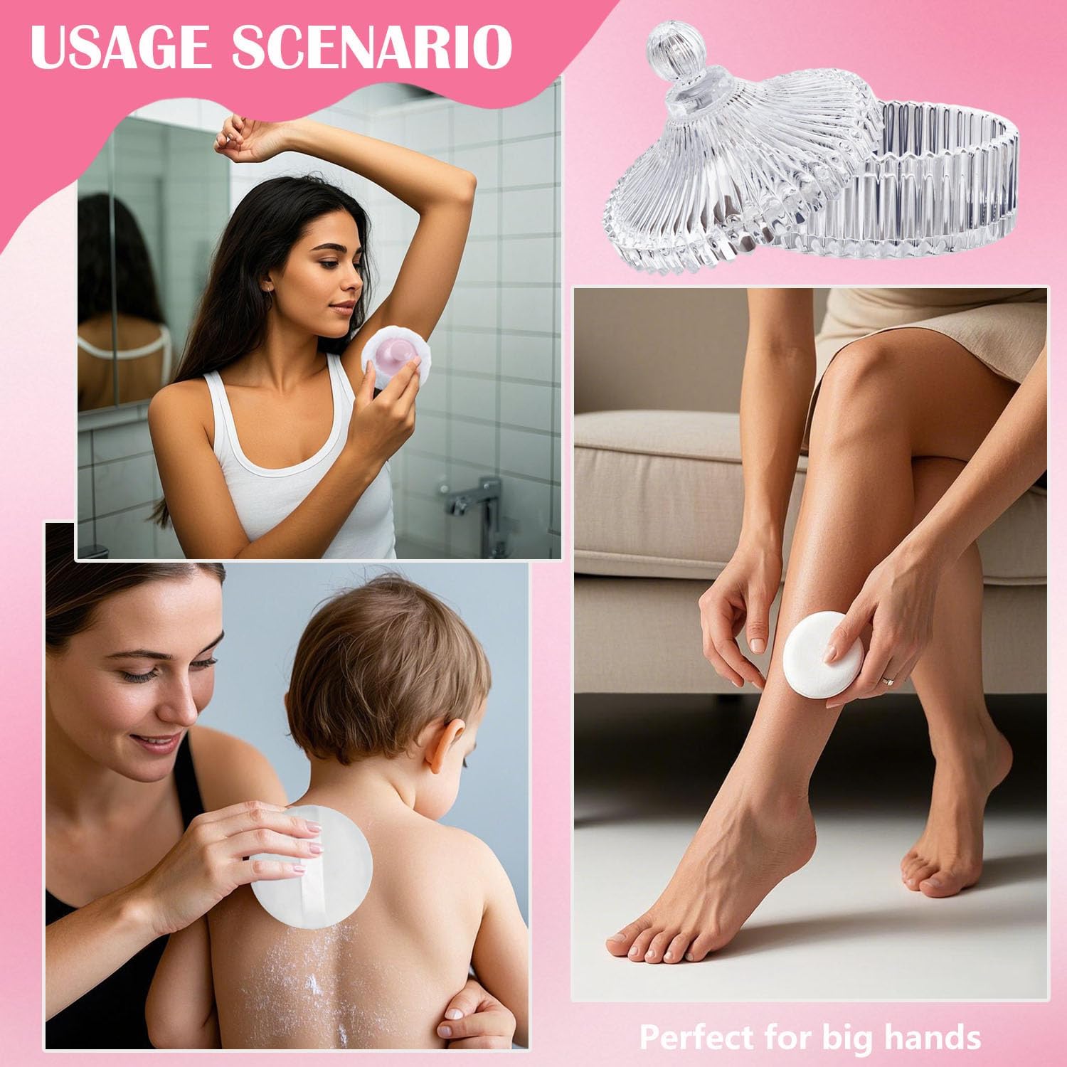 Large Body Powder Puff and Container Set - Velour, Dusting Powder Puffs for Women Baby and Loose Powder Containers for Face & Body, Washable, Reusable, Wet Dry Makeup-FemmiqueWomen