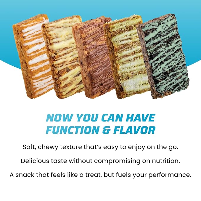JiMMYBAR! - Sea Salt Caramel Cookies N' Cream - 19g High Protein Bars - 7g Sugar - 12 Count - 58g Health Bars - Natural Peanut Butter Core - Caffeinated Protein Bar For Energy- Hand Drizzled Chocolate-FemmiqueWomen