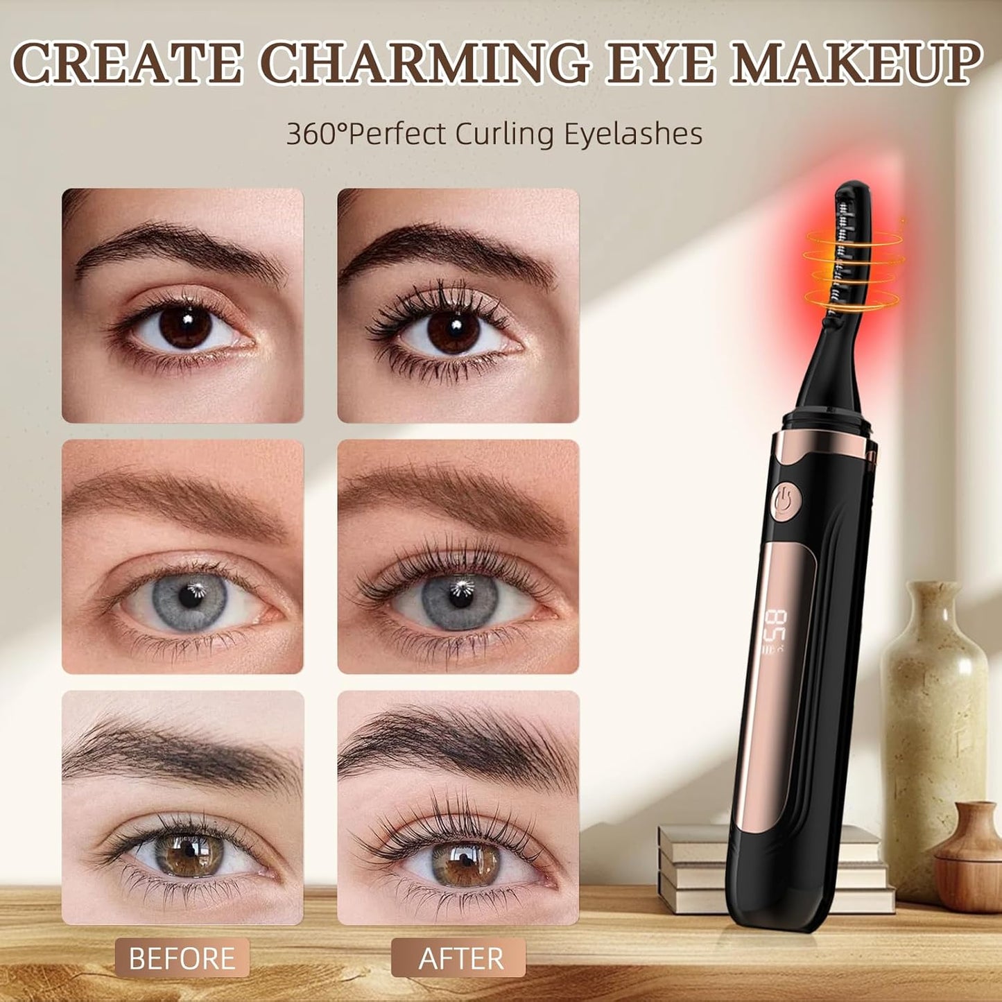 Heated Eyelash Curler-USB Rechargeable Electric Eyelash Curler- Eyelash Curlers Heated 4 Temperature Modes Fast Heat Up Within 3s - 24 Hours Long Lasting- with Led Display for Women Girls(Black)-FemmiqueWomen