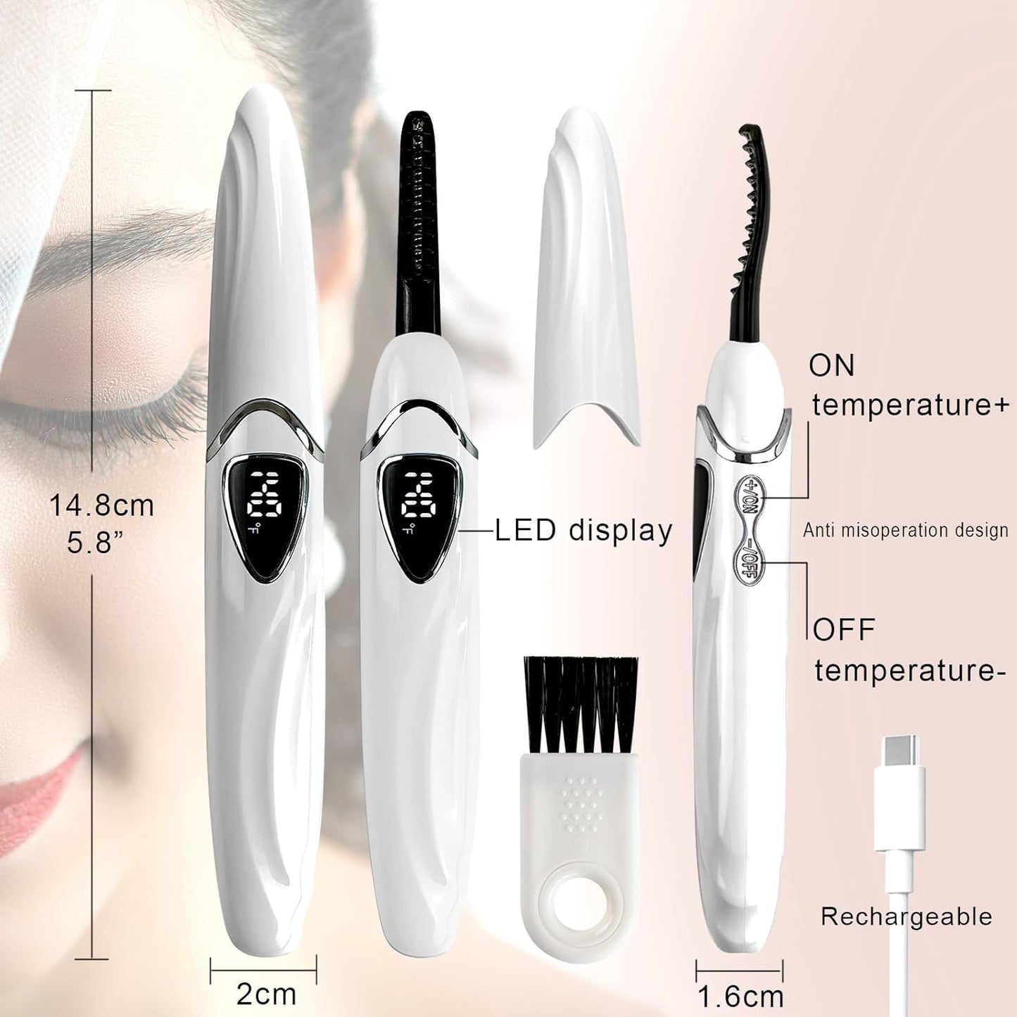 S600 Heated Eyelash Curler - Lash Curler Heated with Accurate Temperature Control, Intelligent Auto Power Off for Natural Makeup & Long-Lasting Curls | Heated Lash Curler (White+Silver)-FemmiqueWomen