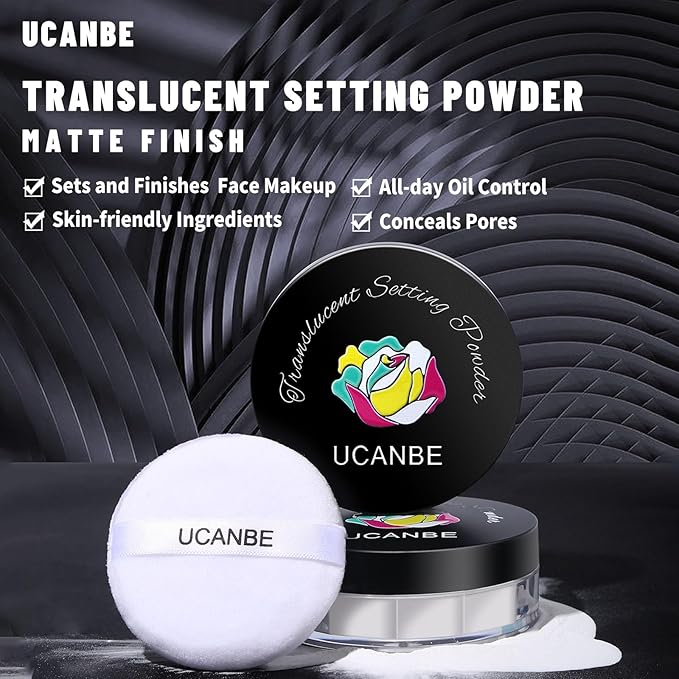 UCANBEMAKUP Long Lasting Makeup Setting Spray Kit- 6.76 Fl oz Hydrating Matte Finish Mist Lightweight Face Make up Fixer +Translucent Loose Setting Powder+2PC Sponge Puff Set-FemmiqueWomen
