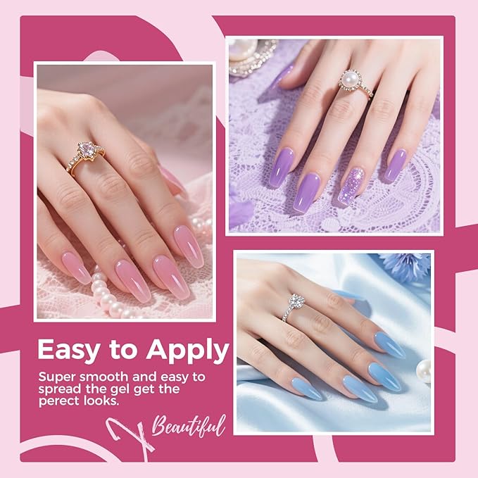 JEWHITENY 28 Colors Poly Nail Gel Kit with Base Top Coat Purple Blue Yellow Nude Pink Glitter Shades Quick-Dry for Beginners DIY Need U V Lamp Curing-FemmiqueWomen