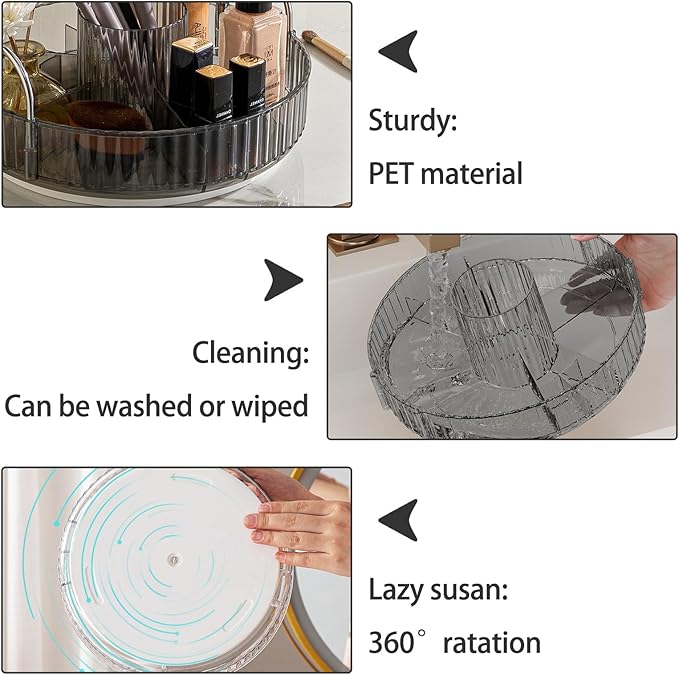 Rotating Makeup Organizer for Vanity, High-Capacity Skincare Clear Make Up Storage Perfume Organizers Cosmetic Dresser Organizer Countertop 360 Spinning (Gray, New-3 Tier)-FemmiqueWomen