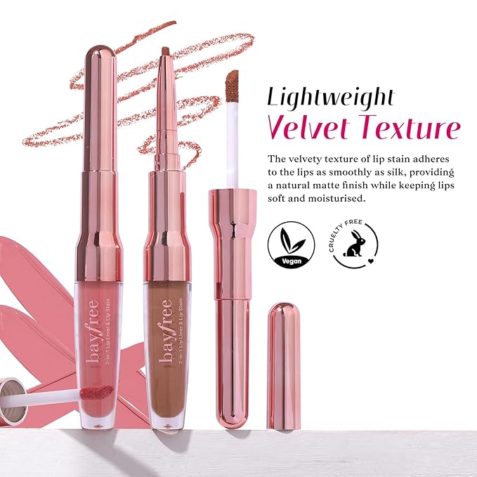 2 PCS Lip Liner and Lip Stain Combo Set, High Pigmented Long Lasting Velvet Lip Tint, Well-Defined Lipliner, Weightless Waterproof Not Animal Tested, Matte Finish Makeup-FemmiqueWomen