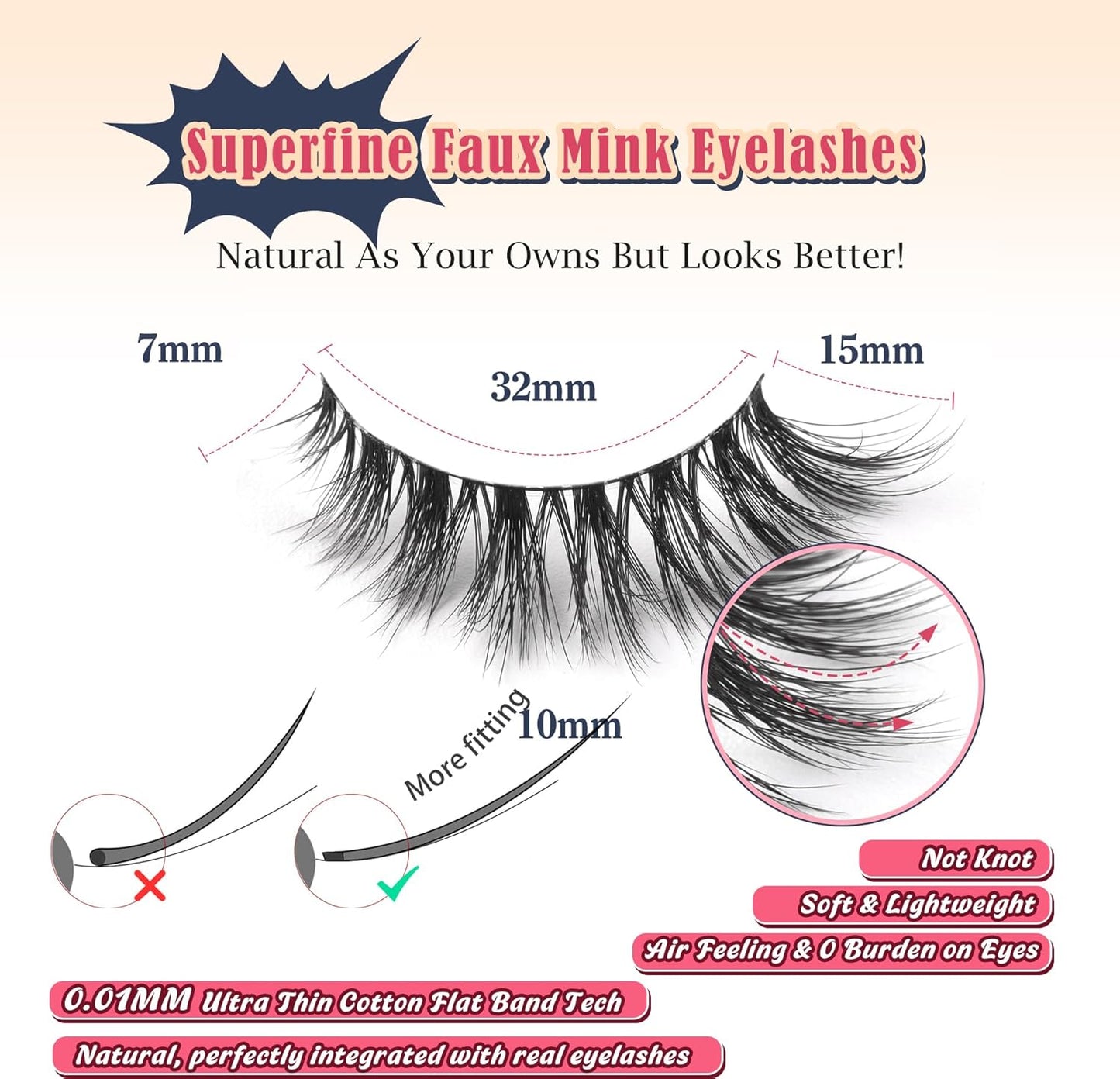 Lashes Natural Cat Eye Lashes Wispy Eyelashes 15mm False Eyelashes Wispy Lashes 3D Volume Strip Eyelashes Thin Cotton Band Soft Fake Eyelashes False Lashes Pack 7 Pairs Siligli-FemmiqueWomen