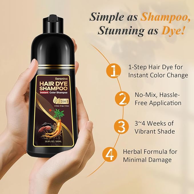 Dark Brown Hair Dye Shampoo for Gray Hair, Natural Color Shampoo Hair Dye for Women & Men, Hair Instant Dye Shampoo Colors Hair in Minutes, Champu Para Canas, 3-in-1 Shampoo for Dyeing Gray, 500 Ml-FemmiqueWomen