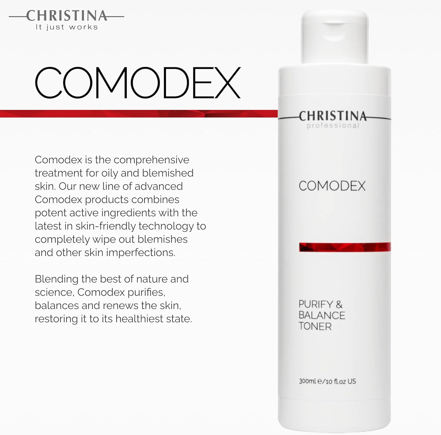 Christina Comodex Purify & Balance Facial Toner - 300ml - Non-Drying Formula with Eucalyptus and Tasman Pepper Extract - PH Balancing Toner for Combination, Normal and Oily Skin Types.-FemmiqueWomen