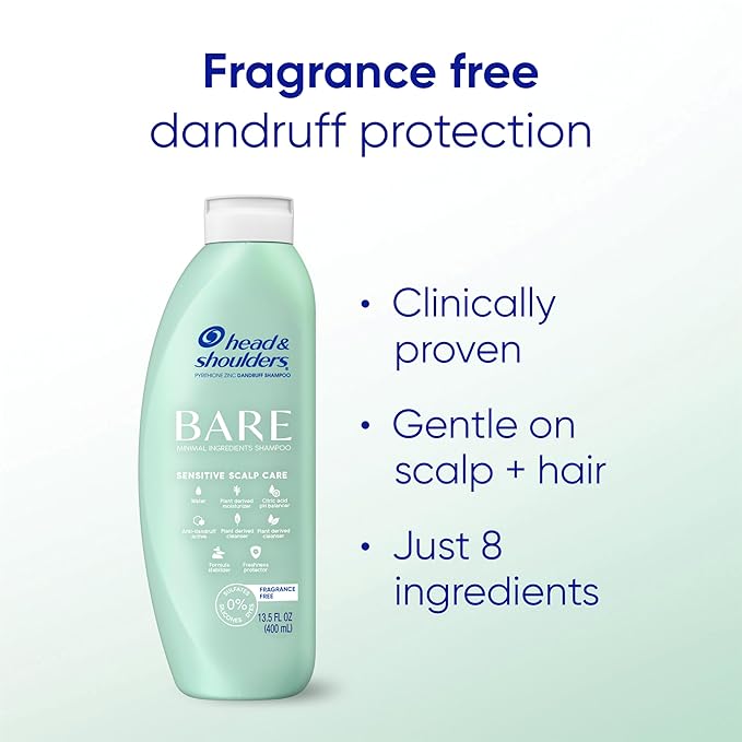 Head & Shoulders BARE Dandruff Shampoo Twin Pack, Fragrance-Free, Sensitive Scalp Care, Sulfate-Free, Silicone-Free, Dye-Free, Eco-Friendly Bottles, Safe for All Hair Types, 13.5 Fl Oz Each (Set of 2)-FemmiqueWomen
