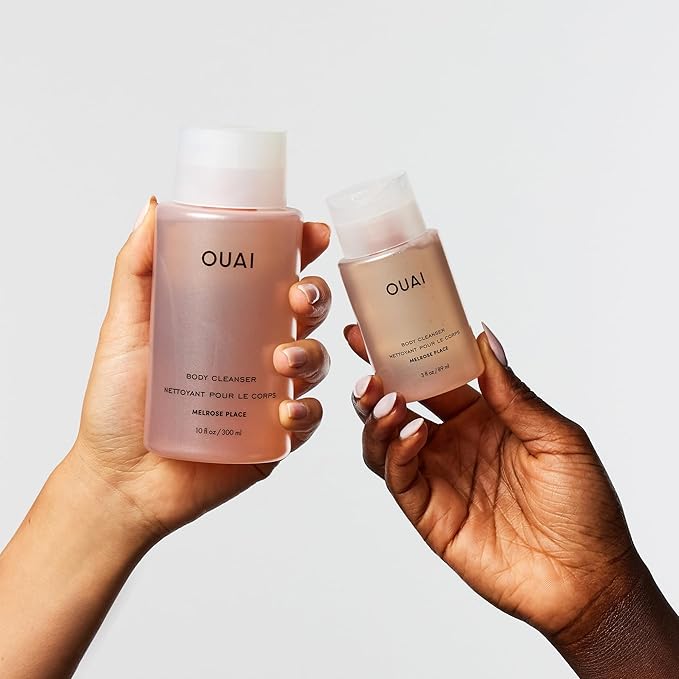 OUAI Body Cleanser Travel Size, Melrose Place - Foaming Body Wash with Jojoba Oil & Rosehip Oil to Hydrate, Balance & Soften Skin - Paraben, Phthalate, Sulfate Free Skin Care Products (3 Fl Oz)-FemmiqueWomen
