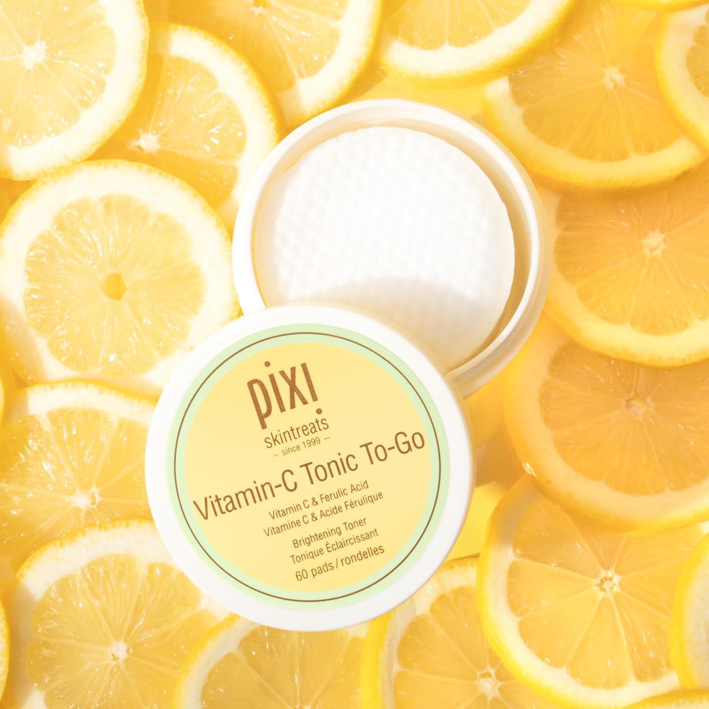 Pixi Vitamin-C Tonic to-Go, Brightening & Toning, Containing Vitamin-C & Probiotics, Boosting Skin Luminosity, Alcohol-Free Daily Balancing Toner Pads On The Go, 60 Pads-FemmiqueWomen