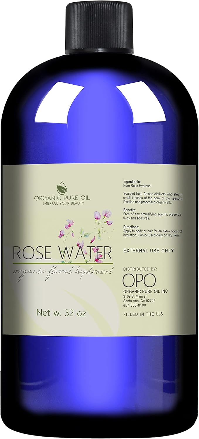 32 oz Rose Hydrosol Water โ 100% Pure Rosewater Spray Mist Bulk โ Hydrating Face Toner Rose Water for Skin and Hair Linen Spray for Sheets Room Freshener Body Spray Refill by Organic Pure Oil-FemmiqueWomen
