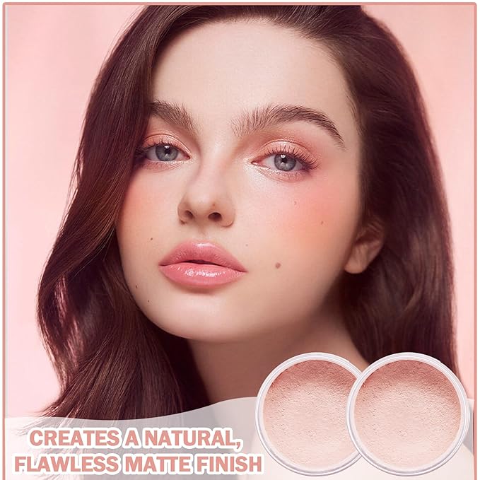 2PCS Pink Setting Powder Loose Face Powder Matte Soft Smooth Oil Control Long Lasting Loose Setting Powder Makeup for Natural Flawless(02# Pink Complexion)-FemmiqueWomen