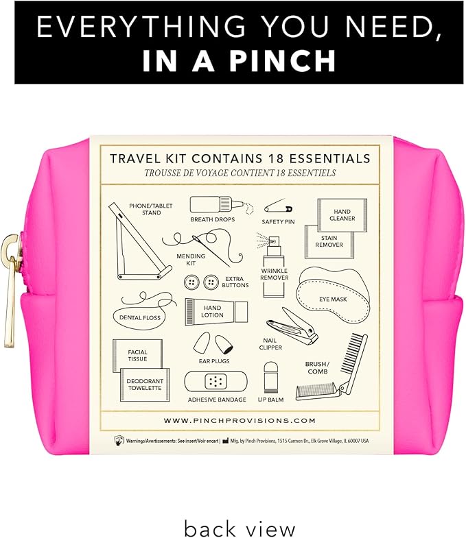 Pinch Provisions Travel Kit, includes 18 Must-Have Emergency Essential Items for Travelling, Ideal Road Trip or Airport Gift for Friends, Family & Peers, Portable Pouch-FemmiqueWomen