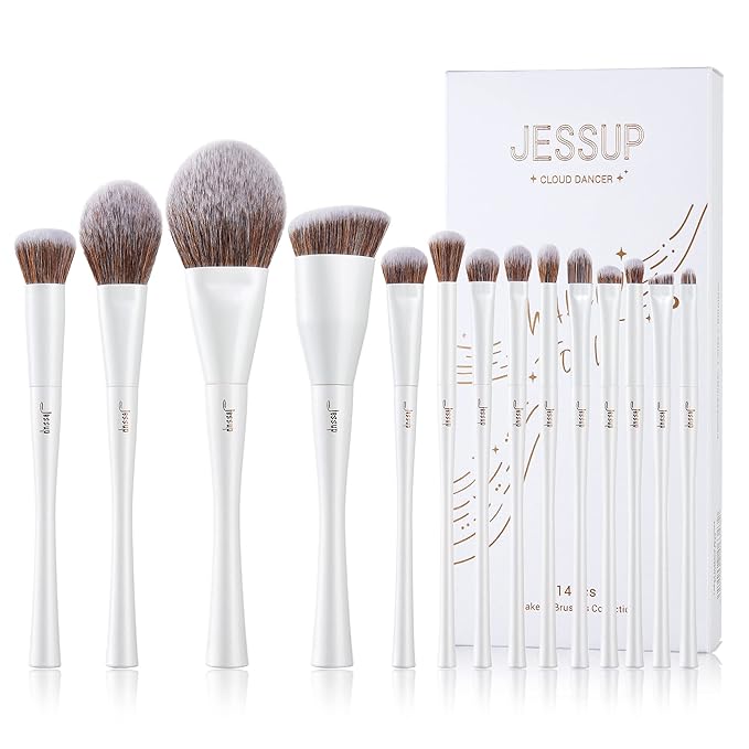 Jessup Makeup Brushes Set 14pcs Make up Brushes Premium Synthetic Foundation Concealer Blush Contour Powder Eye Shadow Blending Brush, Pearl White T343-FemmiqueWomen
