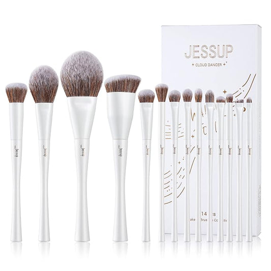 Jessup Makeup Brushes Set 14pcs Make up Brushes Premium Synthetic Foundation Concealer Blush Contour Powder Eye Shadow Blending Brush, Pearl White T343-FemmiqueWomen
