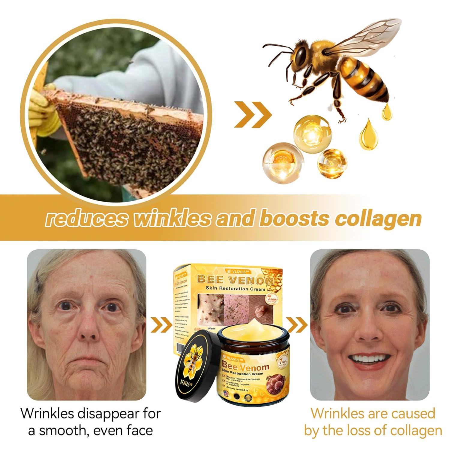 Bee Venom Skin Restoration Cream, Bee Venom Skin Treatment Cream, Repair skin and Firming, Effective In Reducing Blemishes (3)-FemmiqueWomen