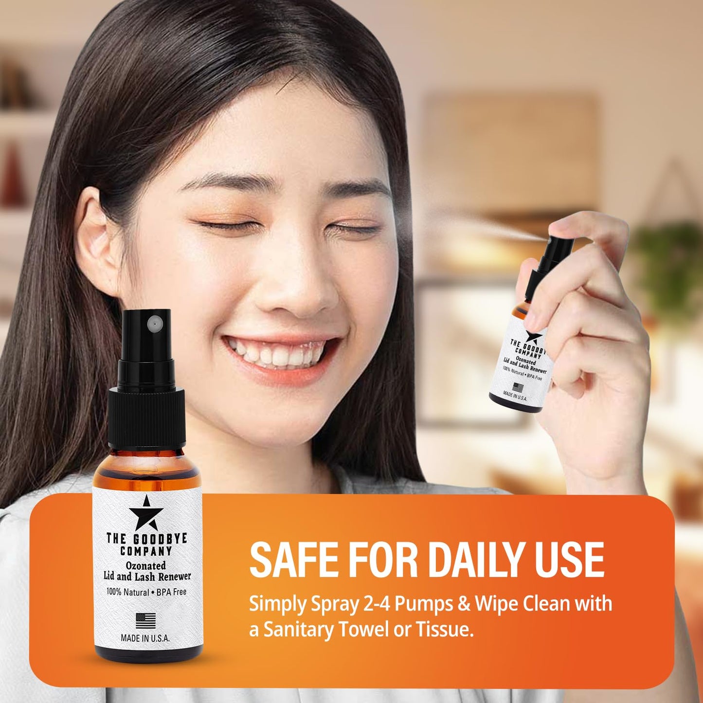 The Goodbye Company Ozonated Lid and Lash Renewer; Hypochlorous Acid Spray Eyelid & Eyelash Extension Cleanser; 100% Natural Lash Cleaning Kit; Made in USA (30 mL)-FemmiqueWomen