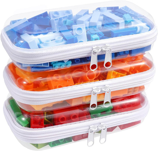 Clear Hard Plastic Zipper Case,Transparent Double Zippers Hard Pouch with 3pcs,Portable Travel Organizer Bin for Toy Storage-FemmiqueWomen