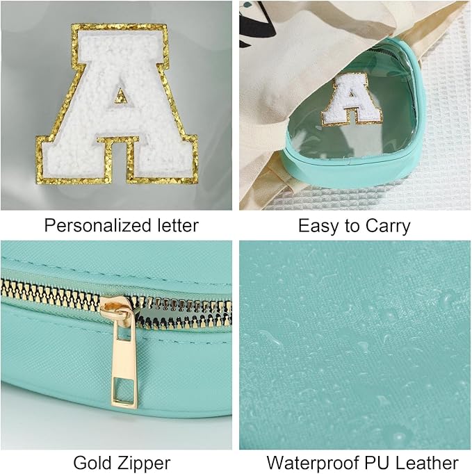 YOOLIFE Initial Make Up Bag Travel Toiletry Bag, Clear Makeup Bag Preppy Cosmetic Bags Organizer Travel Essentials Gifts for Women Teen Girlfriend Teacher Mom Birthday Mothers Day Gifts Blue E-FemmiqueWomen