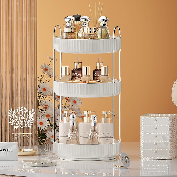 Rotating Makeup Organizer for Vanity,3 Tier High-Capacity Skincare Clear Make Up Storage Perfume Organizers Cosmetic Dresser Organizer Countertop 360 Spinning-FemmiqueWomen