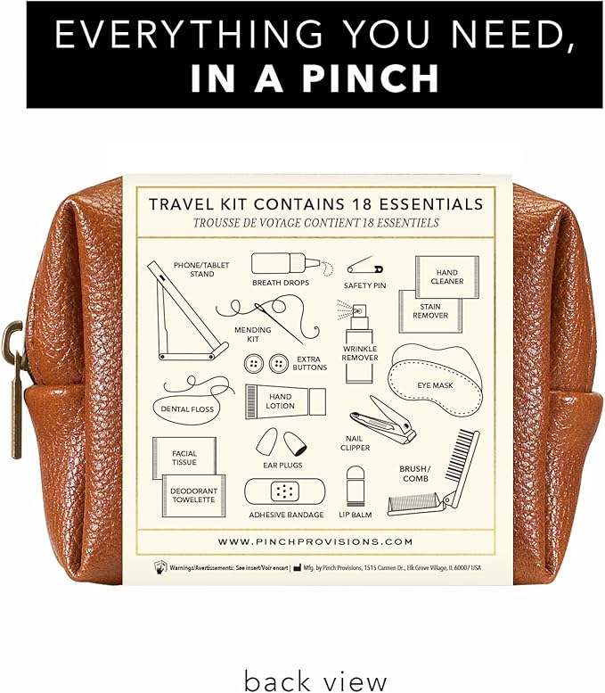 Pinch Provisions Travel Kit, includes 18 Must-Have Emergency Essential Items for Travelling, Ideal Road Trip or Airport Gift for Friends, Family & Peers, Portable Pouch-FemmiqueWomen