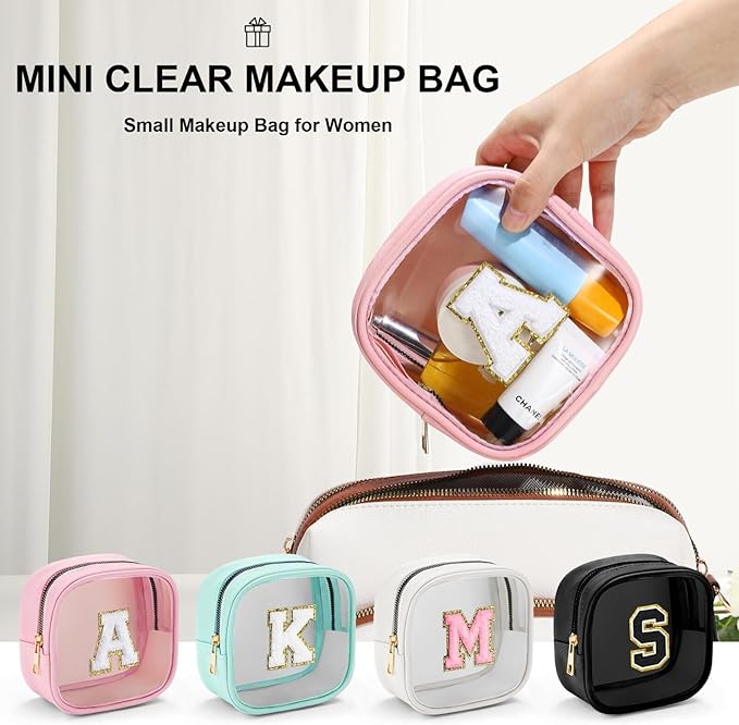 YOOLIFE Small Cosmetic Bag for Purse Mini Makeup Bag for Teacher Cute Clear Make Up Pouch for Travel Tiny Leather Pink Make Up Organizer Case for Backpack Toiletry Bag Waterproof Square Pouch B-FemmiqueWomen