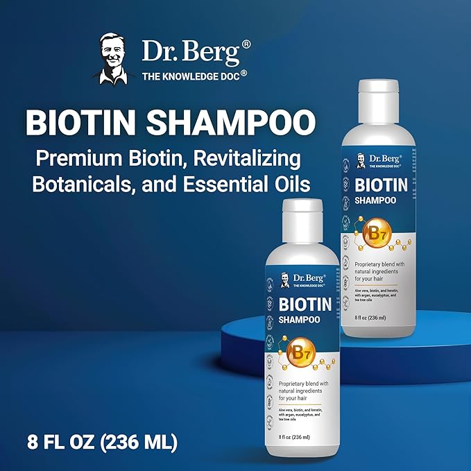 Dr. Berg Biotin Shampoo for Men & Women (Improved High-Performance Formula) - Independently Tested & Certified Paraben- Sulfate- & Silicone-Free - Infused w/Biotin, Argan Oil & Botanicals - 8 Fl oz-FemmiqueWomen
